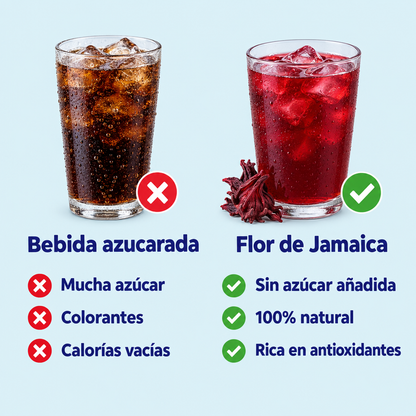 Bebida azucarada vs flor de Jamaica