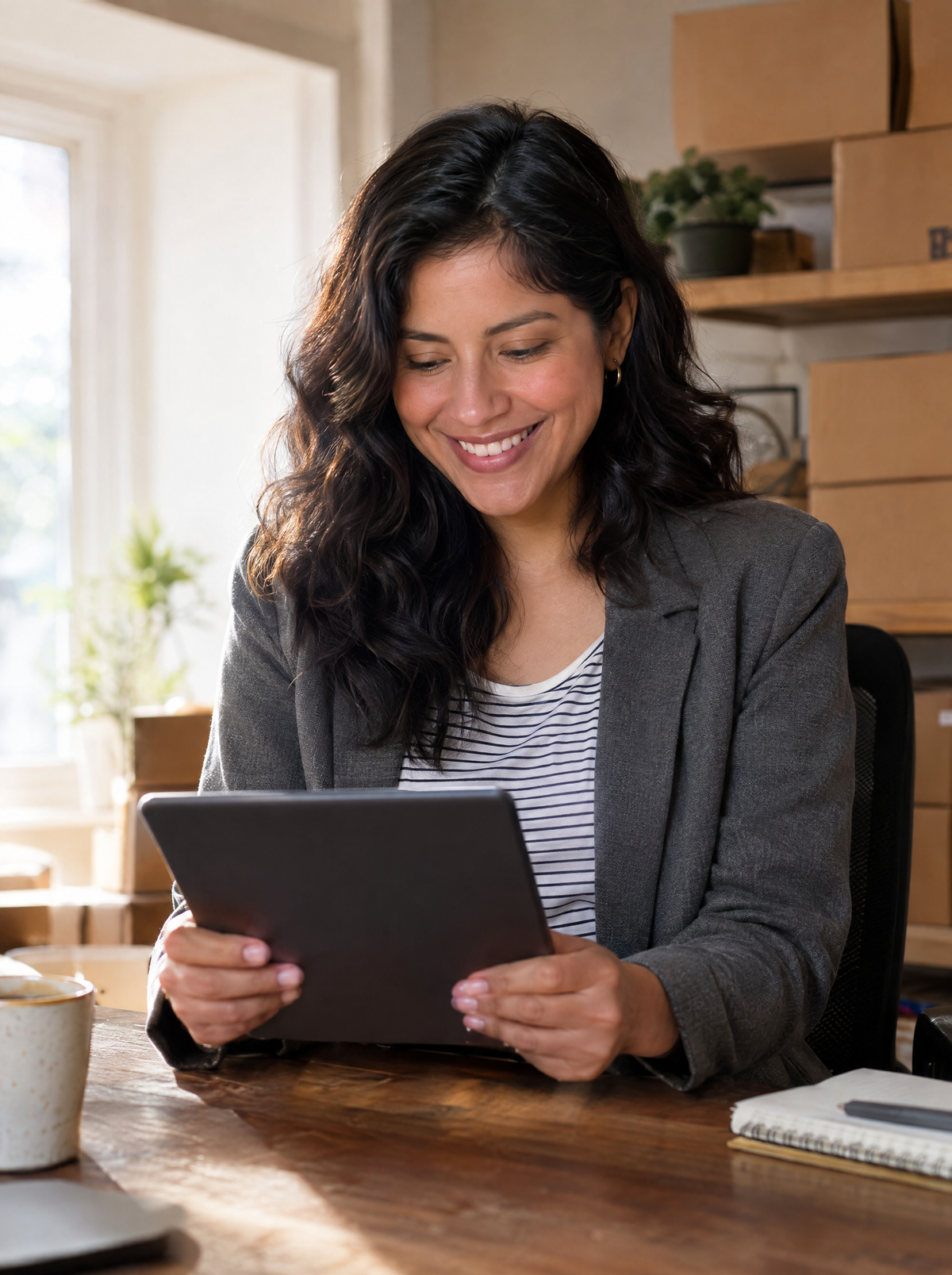 Mujer revisando pedidos en su tablet